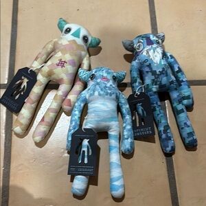 EMMETT, PRISCILLA, GUSTAV papercut monsters LTD ED collectible fabric dolls NEW